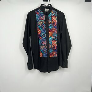 VTG Chaplin Southwestern Western Rodeo Aztec Black Button Long Sleeve Embelished